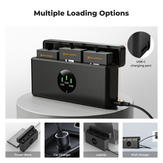 K&F Concept Hero 13 Battery Pack 3 batteries+Tripple charger